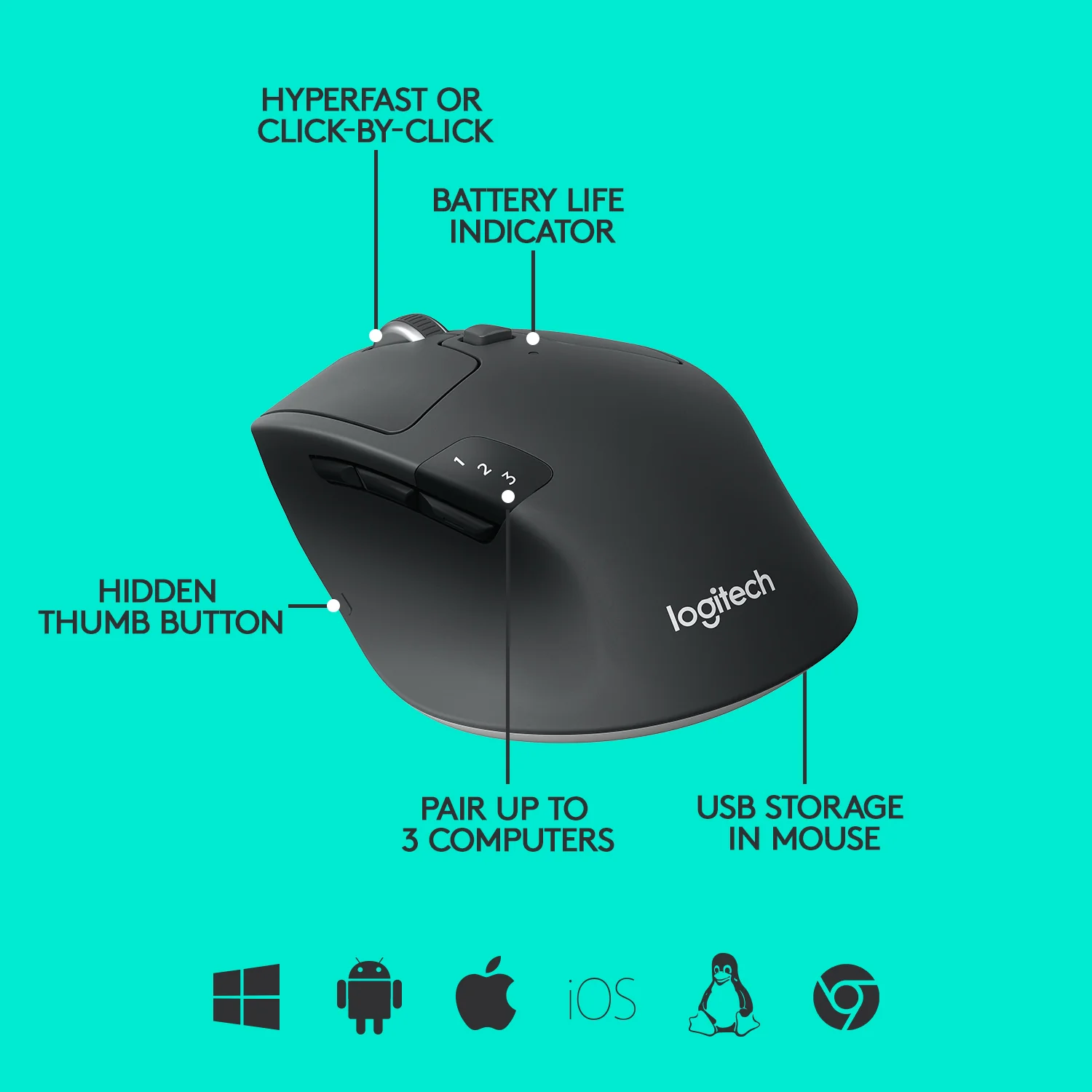 Logitech M720 Triathlon Mutli-Computer Wireless Mouse in Pakistan — Black, view 9 of 9